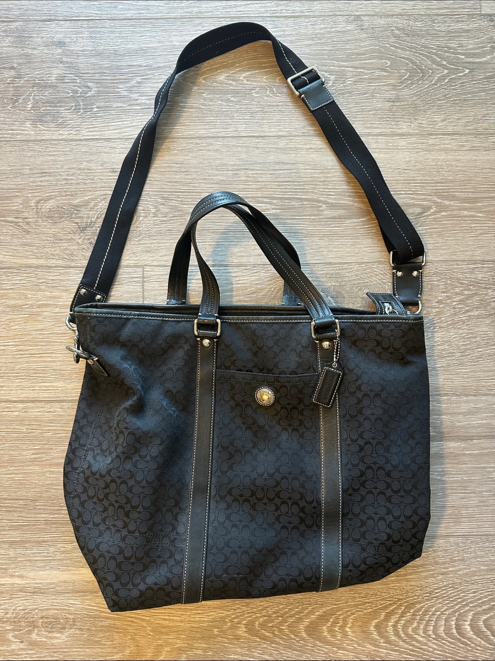 Coach Black Signature Tote with Removable Strap